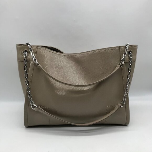 Tory Burch Taupe Patent Leather Britten Slouchy Shoulder Bag With Wallet - Picture 2 of 12